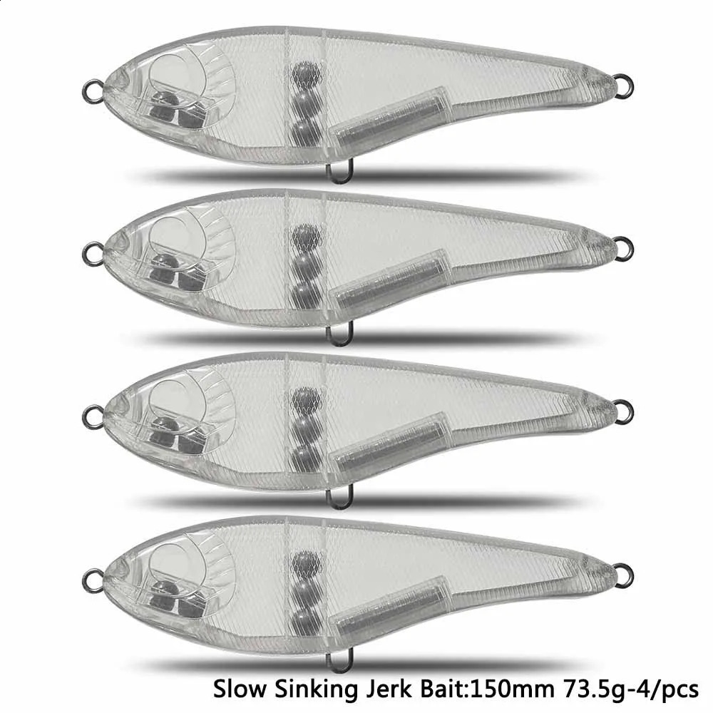 CF Lokken Jerk Bait 150mm 735g 4 stuks Transparant Plastic ABS Ongeverfd vis lokken Snoekbaars Langzaam zinkend Hard 240313