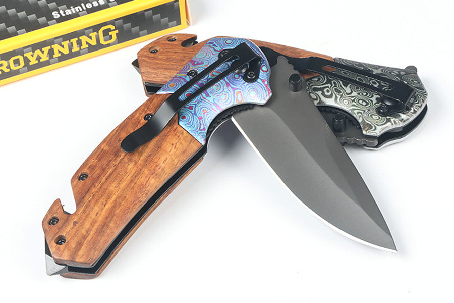 BR X83 Assisted Flipper Folding Knife 440C Blade Wood & Steel Head Handle Outdoor Camping Folding Knives