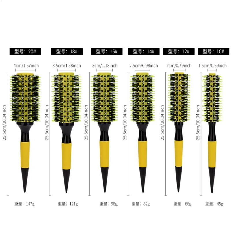 Professionale 6 pzGiallo Manico In Legno Setole di Cinghiale Pettine Rotondo Capelli Parrucchiere Spazzola Capelli Barbiere Salon Strumenti Lo Styling 240314