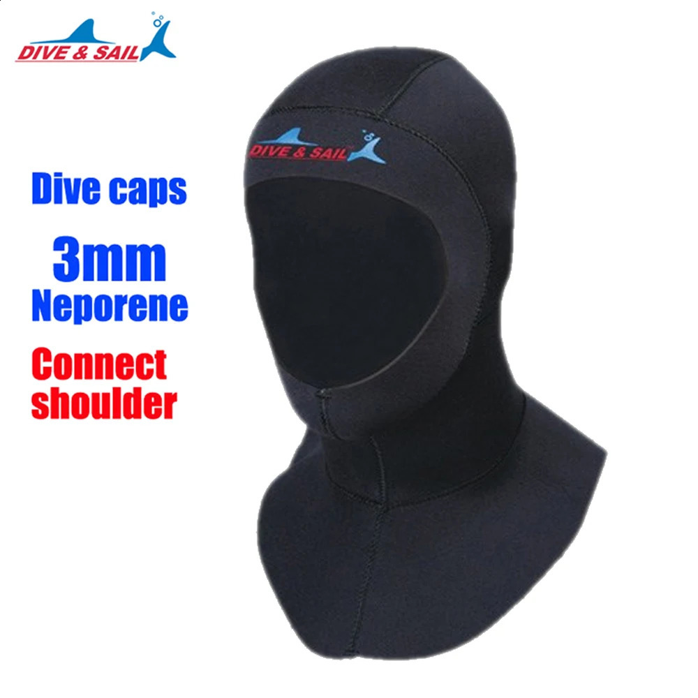 Casquette de plongée avec épaule m néoprène équipement de plongée en apnée chapeau capuche cou couverture hiver nager combinaison chaude protéger les cheveux 240304