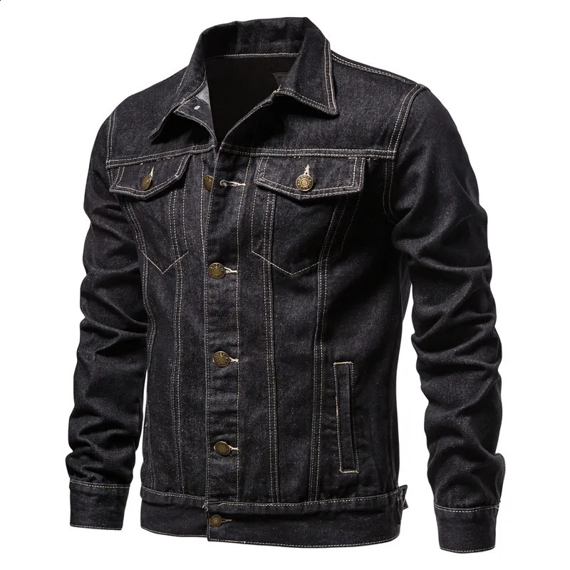 Veste en jean à revers en coton pour hommes, Streetwear décontracté, couleur unie, haute qualité, coupe cintrée, 240307