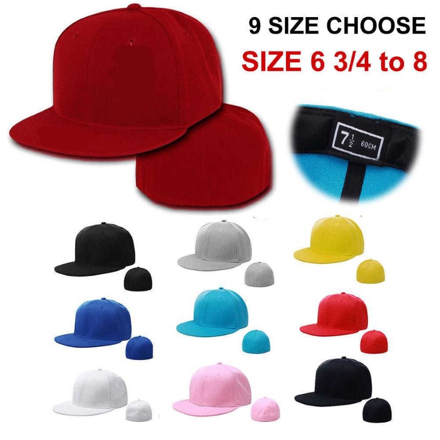 Casquettes à billes Fermeture complète Casquette ajustée Chapeau Nouveau Skateboard Big Head Trucker Mens Bill Hip Hop Plain Baseball Snapback Blank Visière Plate B194m