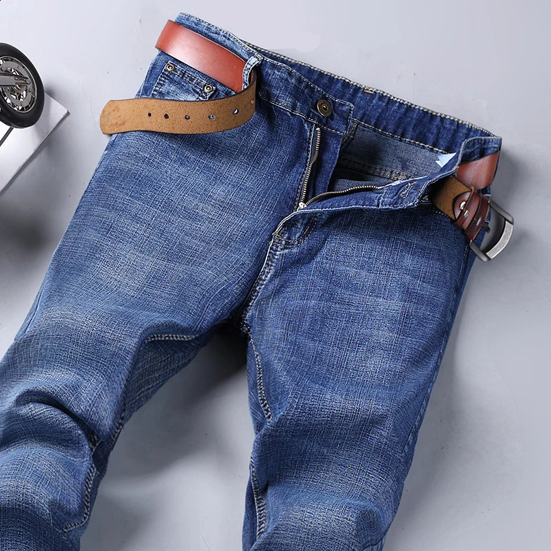 Classic Business casual Jeans men Fashion Blue Slim Stretch Denim Trousers Male high pants Clothing 240305