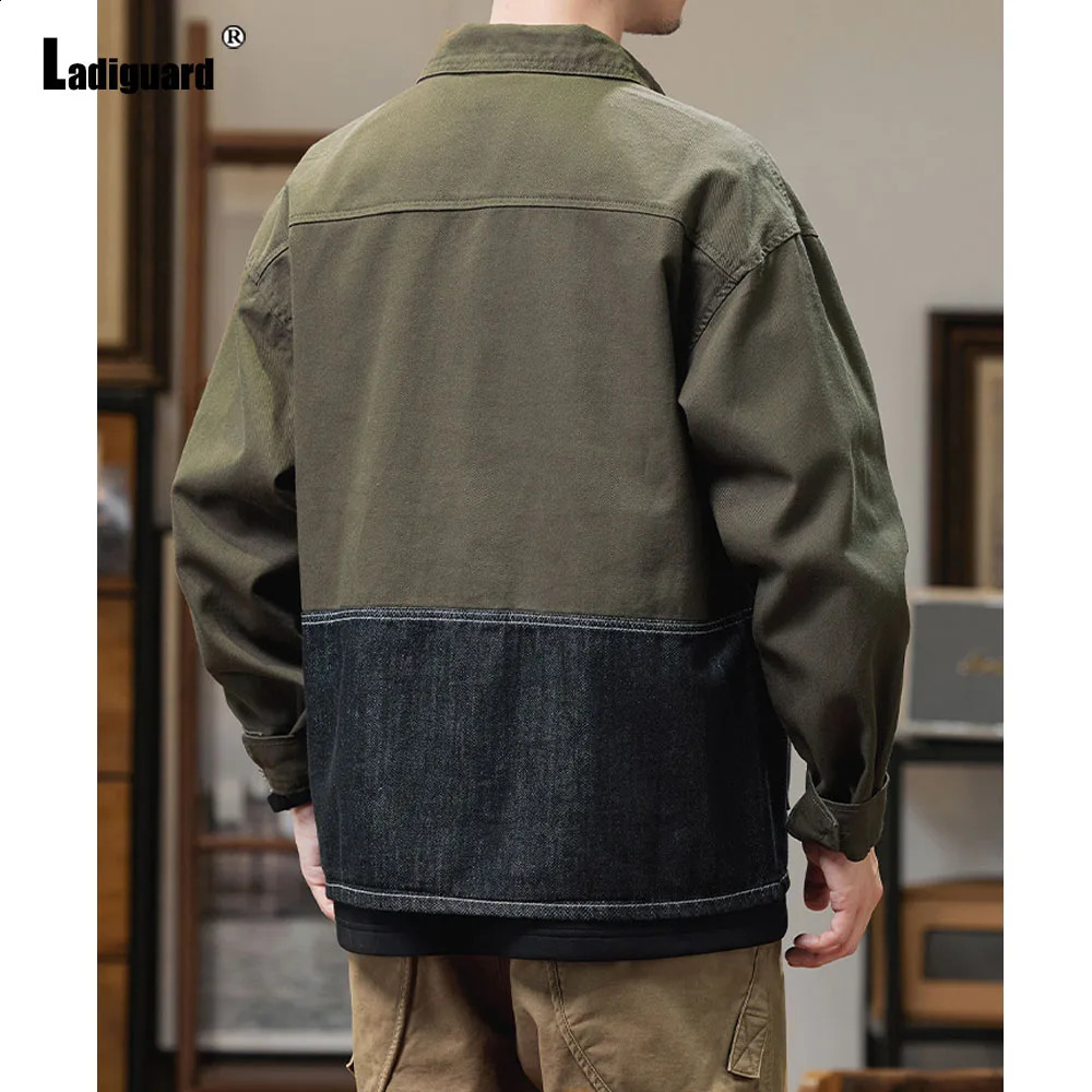 Ladiguard Patchwork Demin Jacket Plus Size 7xl Mens Casual Retro Jean Outerwear Korean Fashion Street Demin Jackets 240314