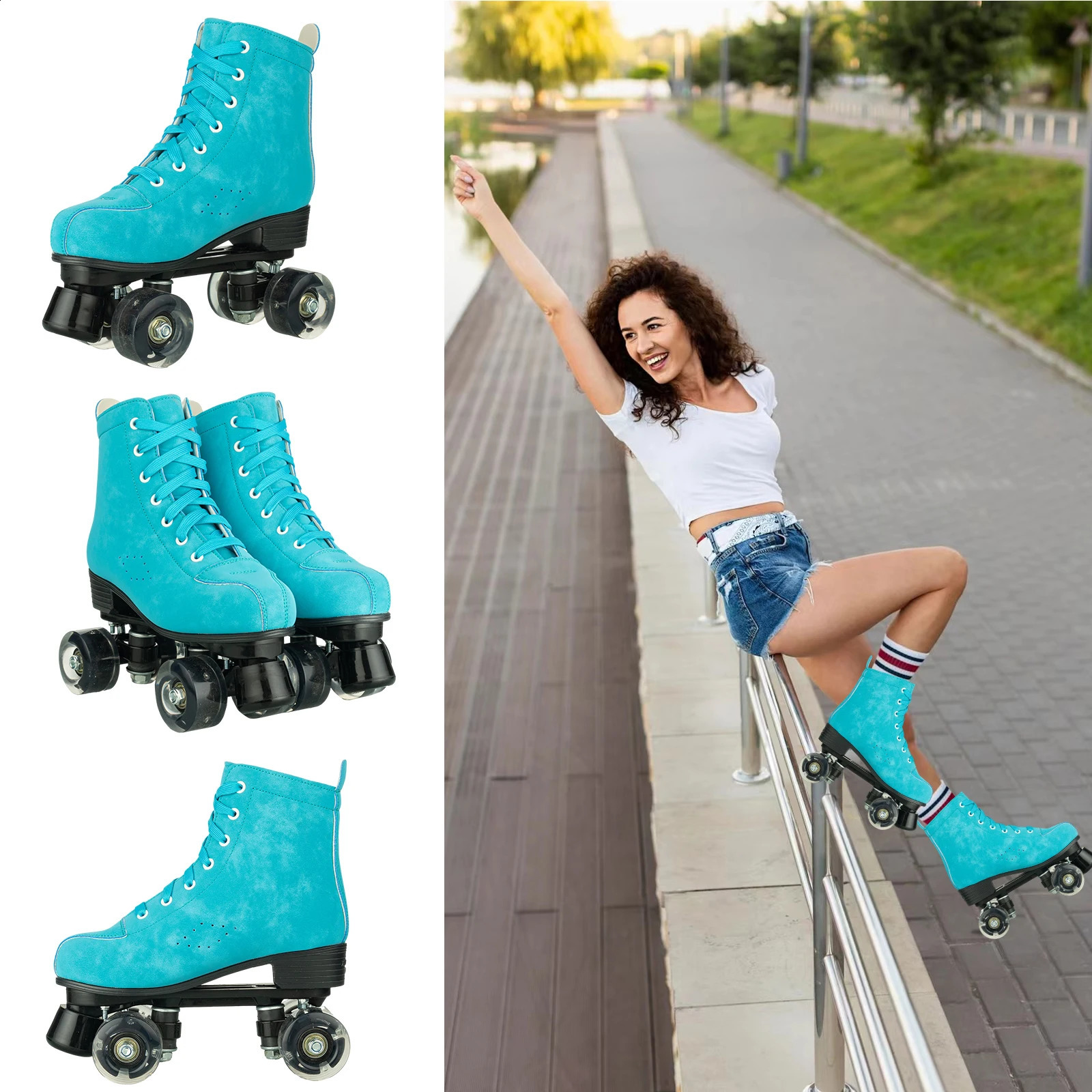 Roller paten ayakkabıları quad 4 tekerlekler pu deri paten ayakkabıları yetişkin yeni başlayan açık spor parkur kaçak çifte flaş patenleri kızlar 240312