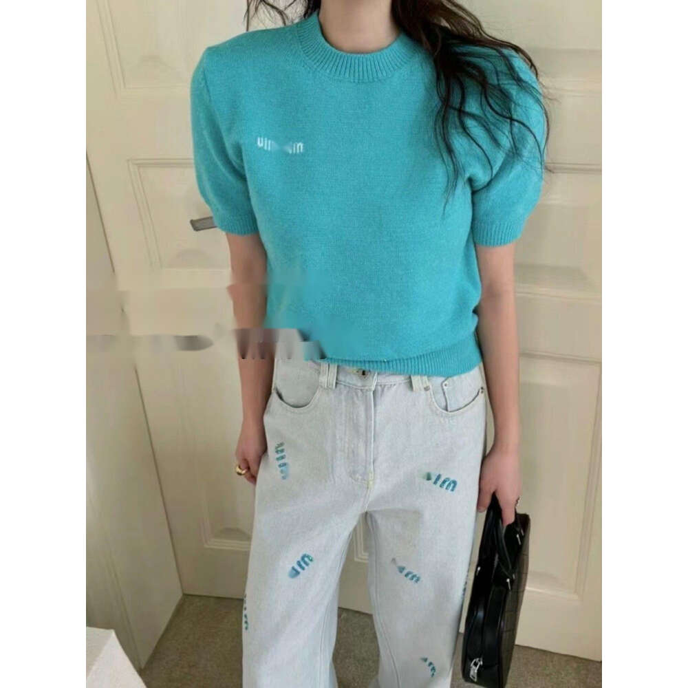 MIU Women Pants Designer Luksusowa Oryginalna jakość wczesnej wiosny Seria jasnoniebieska prosta noga mop spodnie jeziora niebieskie spodnie
