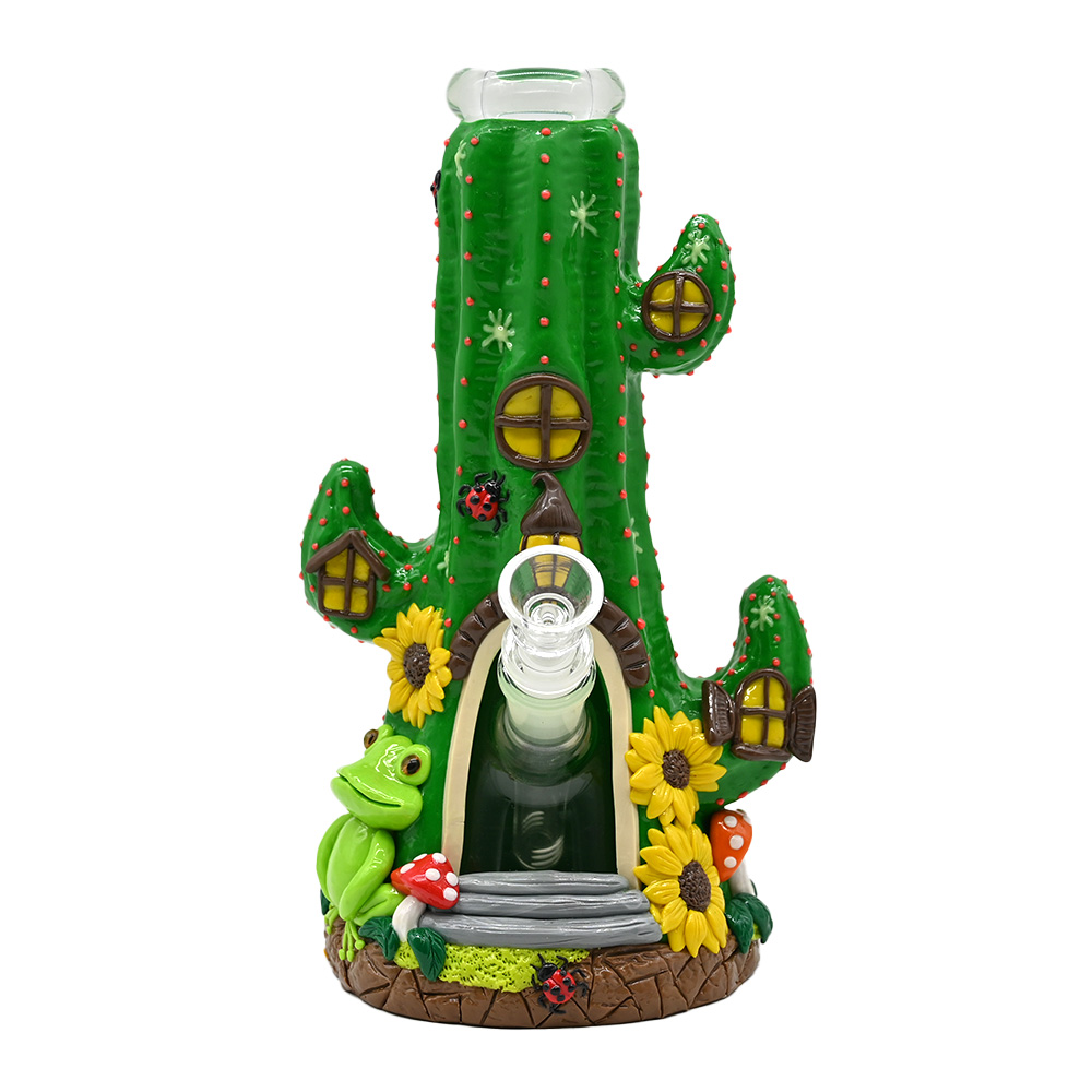 Szklany bong z kaktusem, urocza kreskówkowa żaba z blaskiem w ciemności, szklana szklana rura wodna, szklana dziwka, ręcznie pomalowane, dekoracje domu
