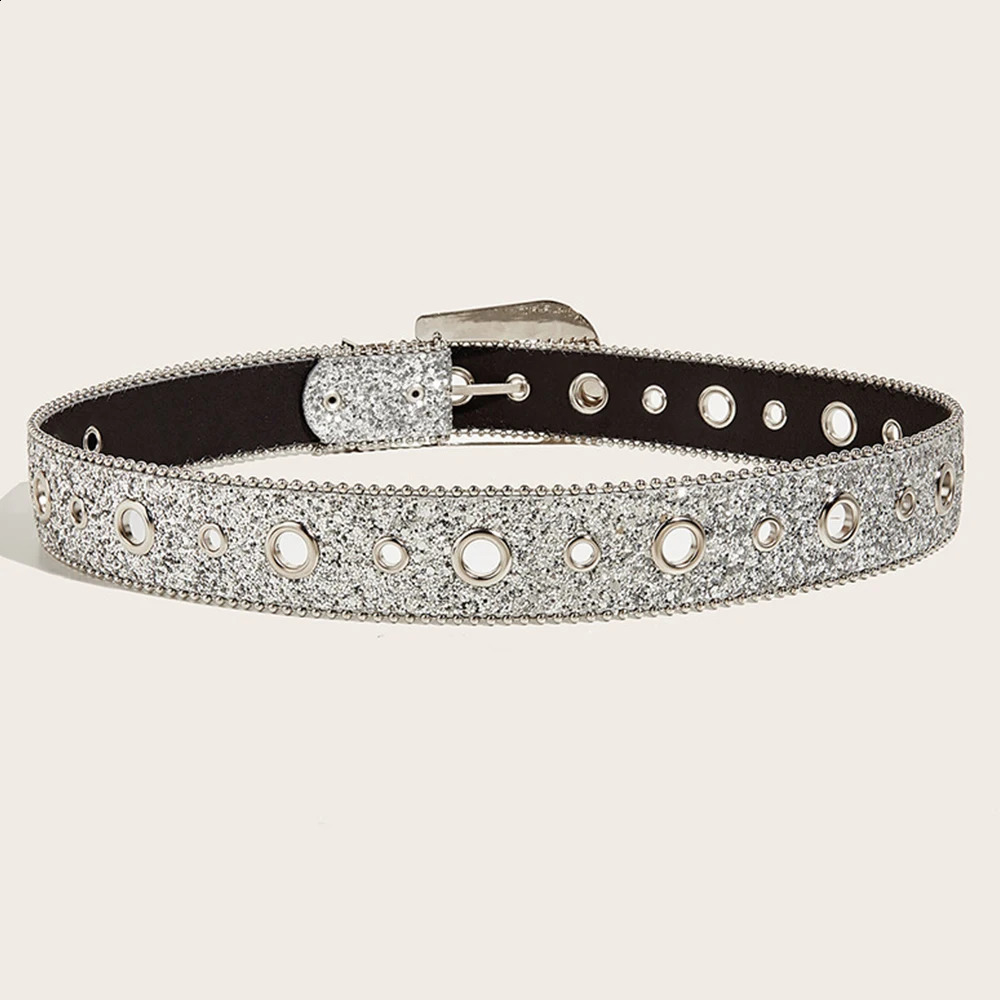 Women Rhinestone Belts Gothic Adjustable Metal Buckle Waist Belt Western Cowboy Y2K Girls Fashion Leather Belt Accessories 240311