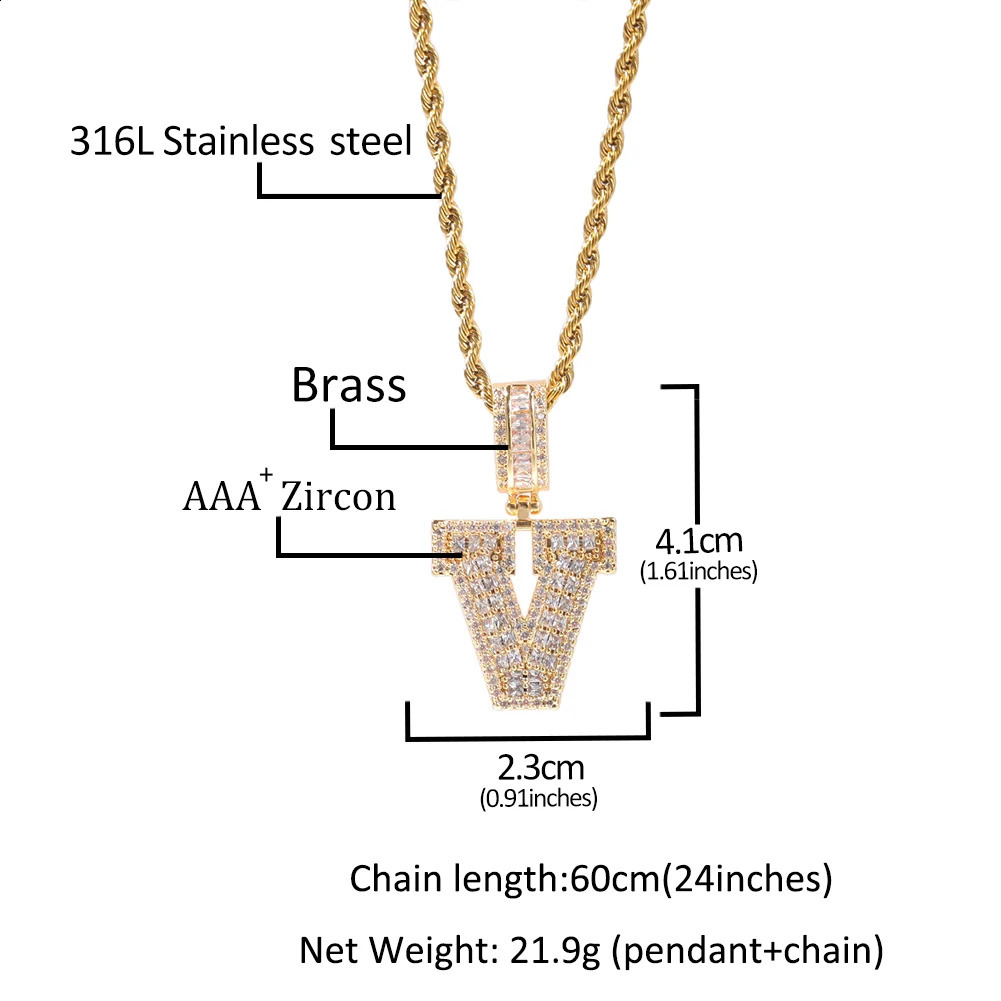 Uwin lettre initiale pendentif glacé Baguette cubique zircone nom collier avec chaîne de tennis mode Hip Hop bijoux pour femmes 240311
