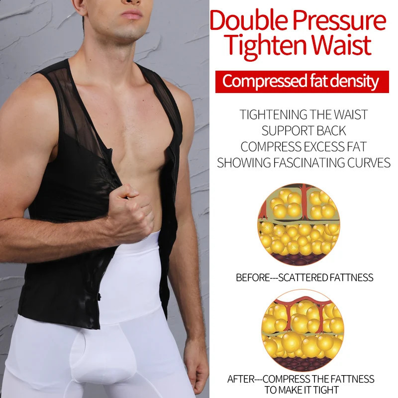 Mens Body Shaper Abdomen Slimming Shapewear Belly Shaping Corset Top Gynecomastia Compression Shirts With Zipper Midje Trainer 240306