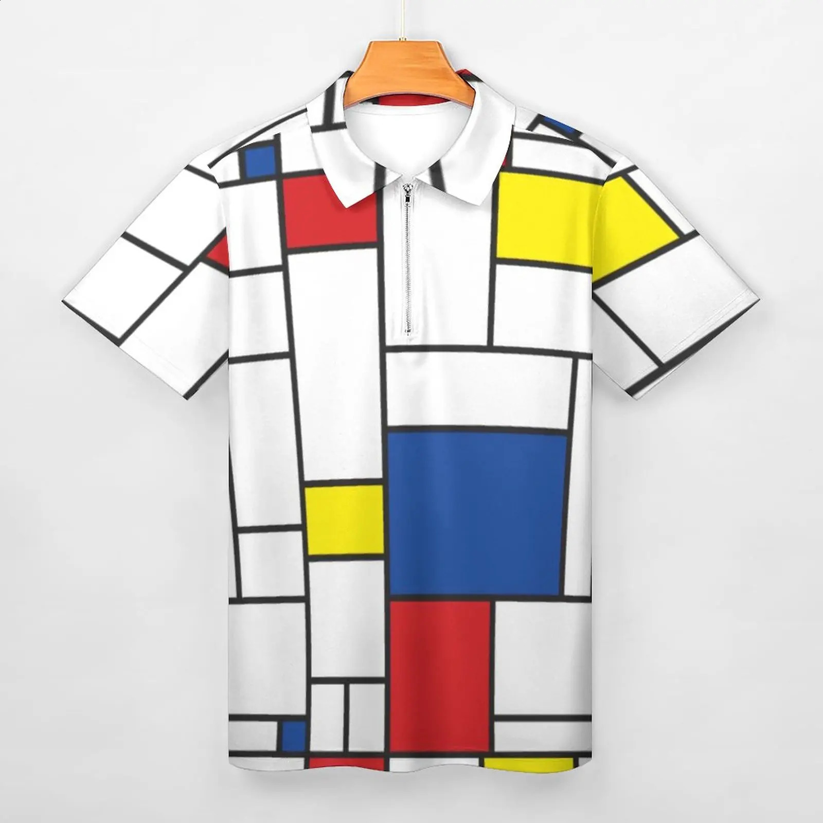 Retro Mondrian Plaid T-shirt casual Mondrian Modern Art Polo Colletto Y2K Camicia da uomo Abiti grafici 4XL 5XL 6XL 240304