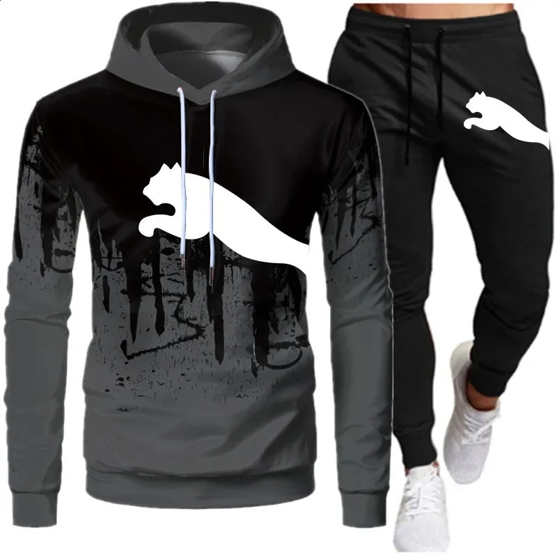 2023 Winter Fall Mens Tracksuit Sweatshirt Set Splash Ink Hoodies Sweatpants 2sts Suit Casual Running Fitness Man Sportswear 240315