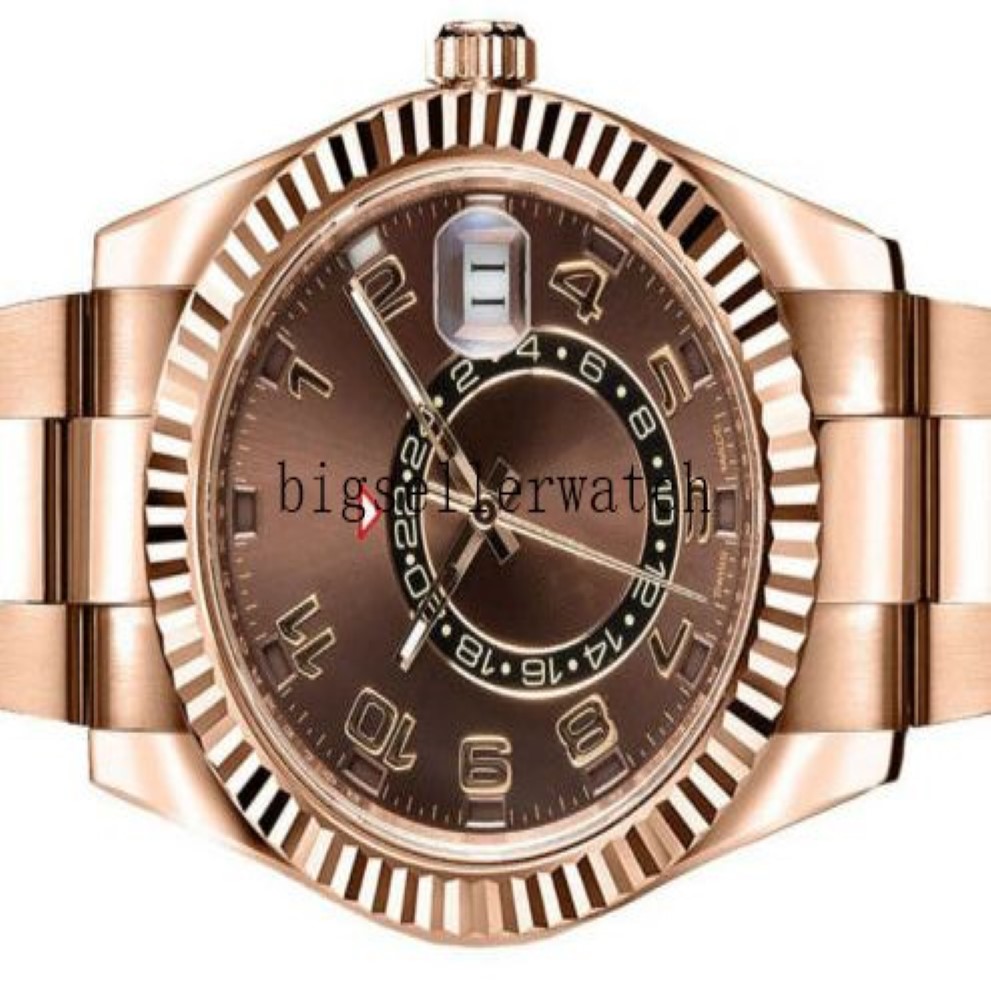 Nuevo estilo Lujo 42 mm Asia 2813 Movimiento Sky-Dweller Chocolate Árabe 326935 Mecánico automático 18 K Oro rosa Hombres Watc219u