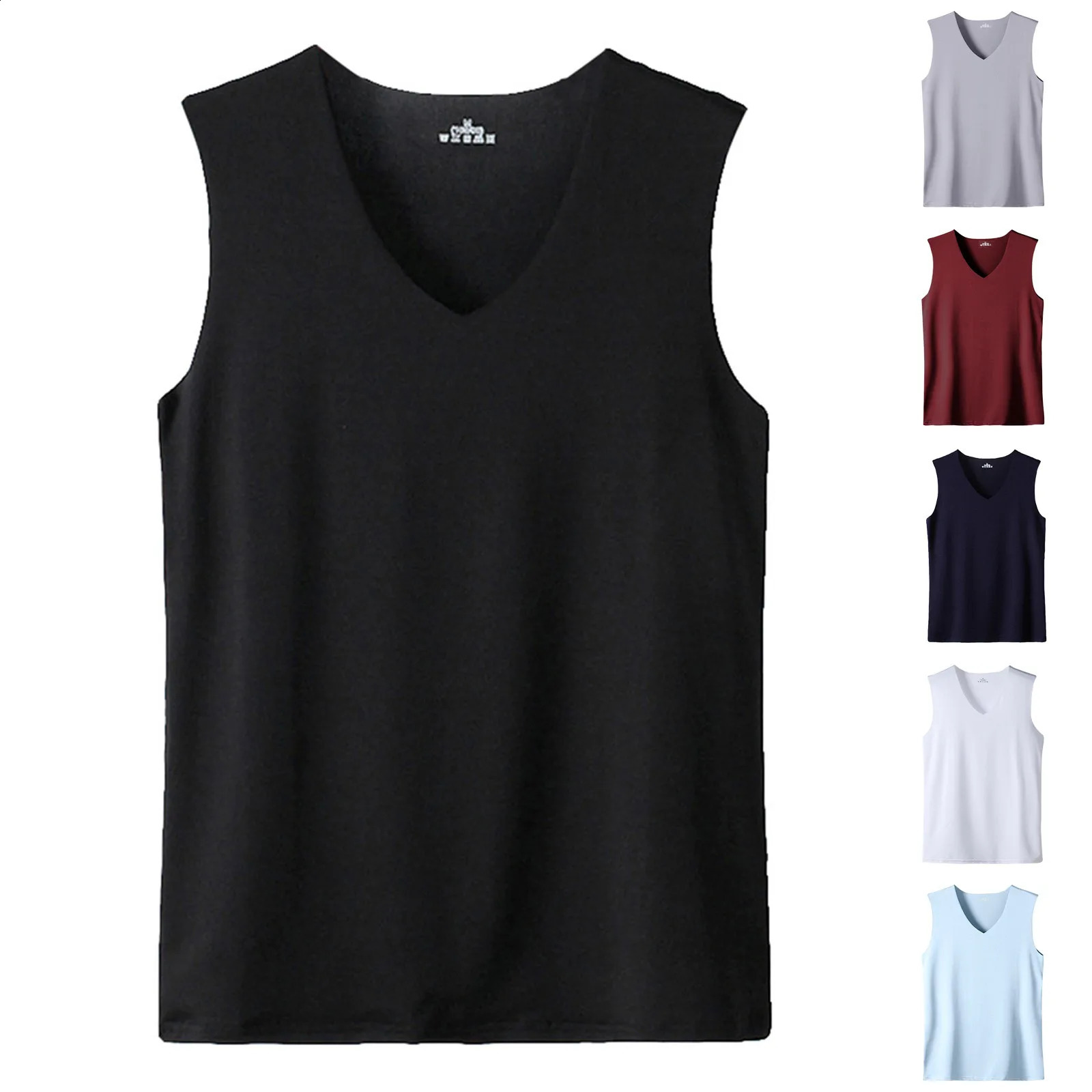 Masculino verão gelo seda traceless fino respirável cor com decote em v sem mangas superior tanque sem mangas camisas y2k roupas masculinas 240313