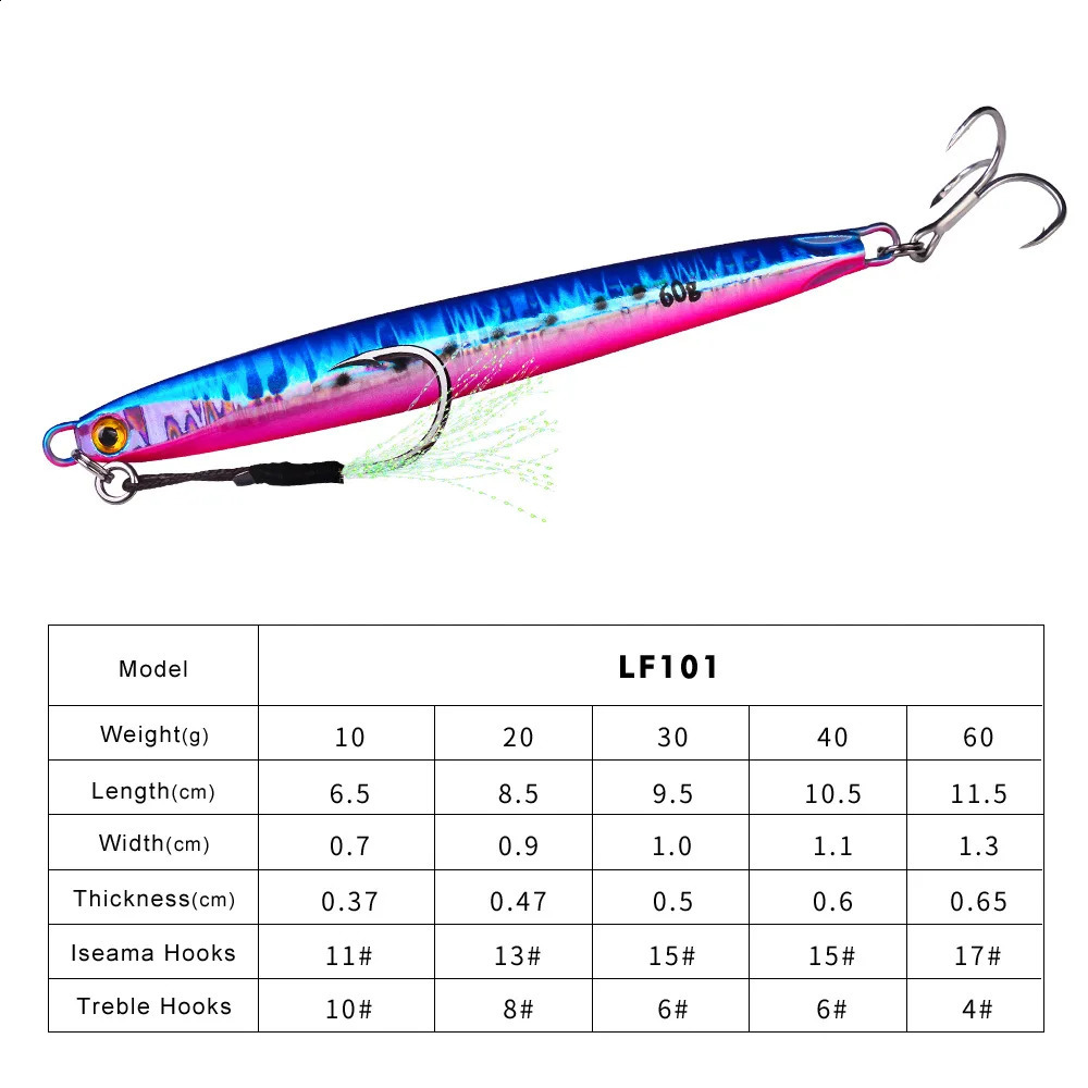 Set 10G 20G 30G 40G 60G Cast Metal Bait Rybołówstwo Przynęty Partię Pstrągi Trout Trout przynęty Pesca Ryba Jigging Słona Woda 240315