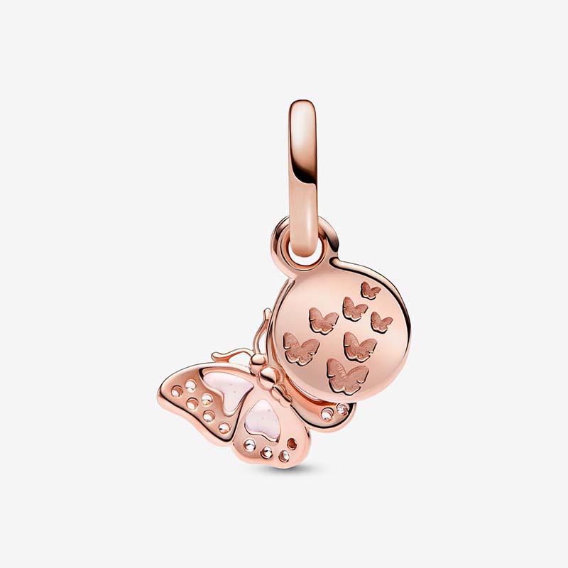 Pink Butterfly Citat Dubbel Dangle Charm Pandoras 925 Sterling Silver Luxury Charms Set Armband Making Charms Pärled Designer Halsband Pendant Original Box