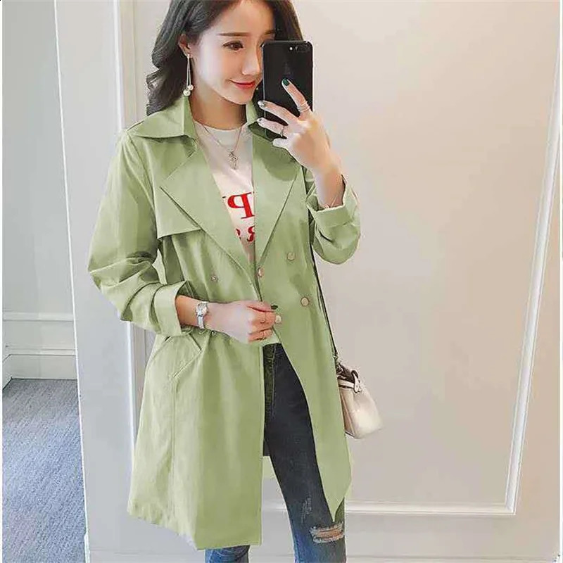 Women Trench Coat Autumn Lapel Double Breasted Windbreak Light Weight Casual Female Long Ladies Coats Outwear 240309