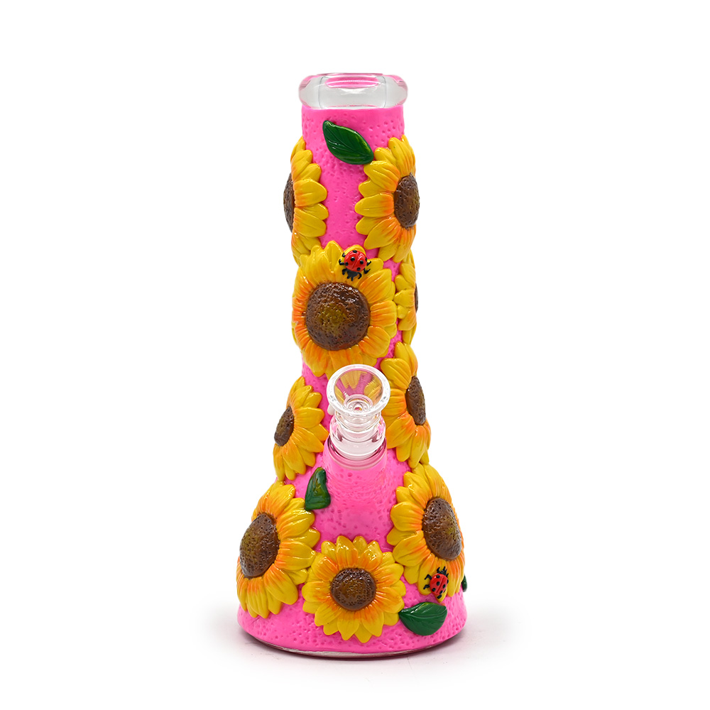 10in,Glass Bong With Cute Sunflower,Sunflower Bong,Borosilicate Glass Water Pipe,Glass Hookah,Hand Painted,Polymer Clay Cute Cartoon Glass Smoking Item
