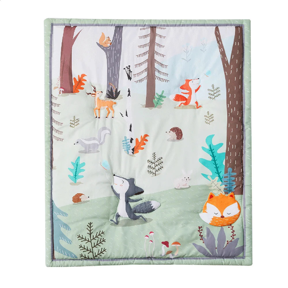 Microfiber Crib Bedding Set Forest And Animal Designs For Boys and Girls Baby Quilt Includes Sheet Skirt 240304