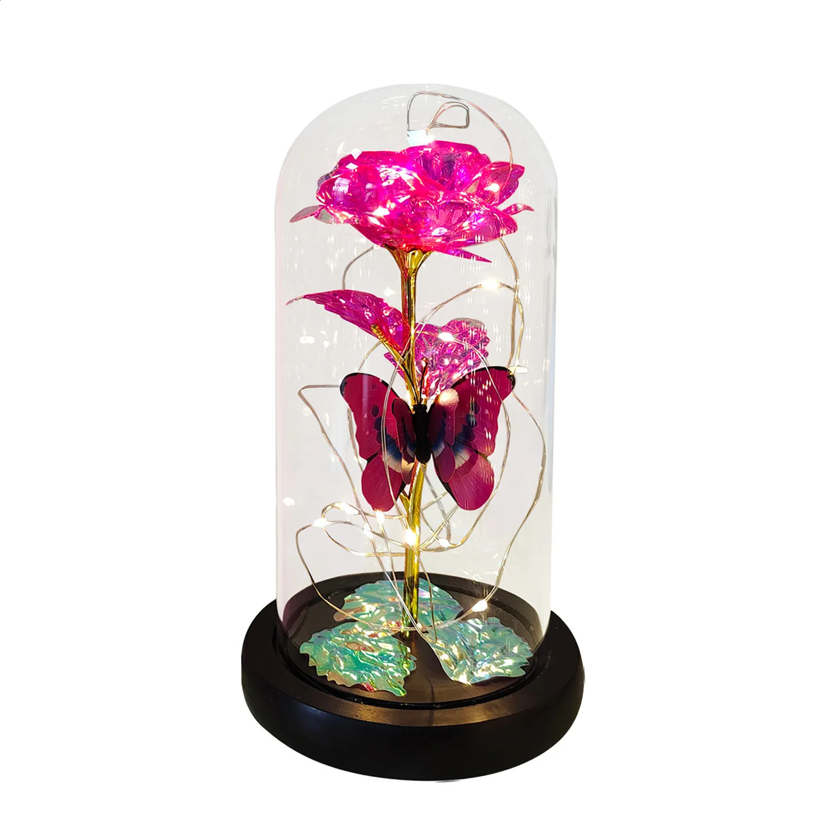 Lampe galaxie artificielle à lumière Rose, avec papillon et fleurs LED colorées en verre, alimentée par batterie, cadeaux pour femmes, 240314