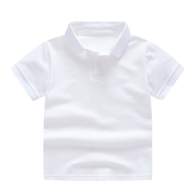 Solid Color Boys Girls Summer T-shirts Kvalitet bomulls uniform Polo barn toppar mode barnkläder 240311