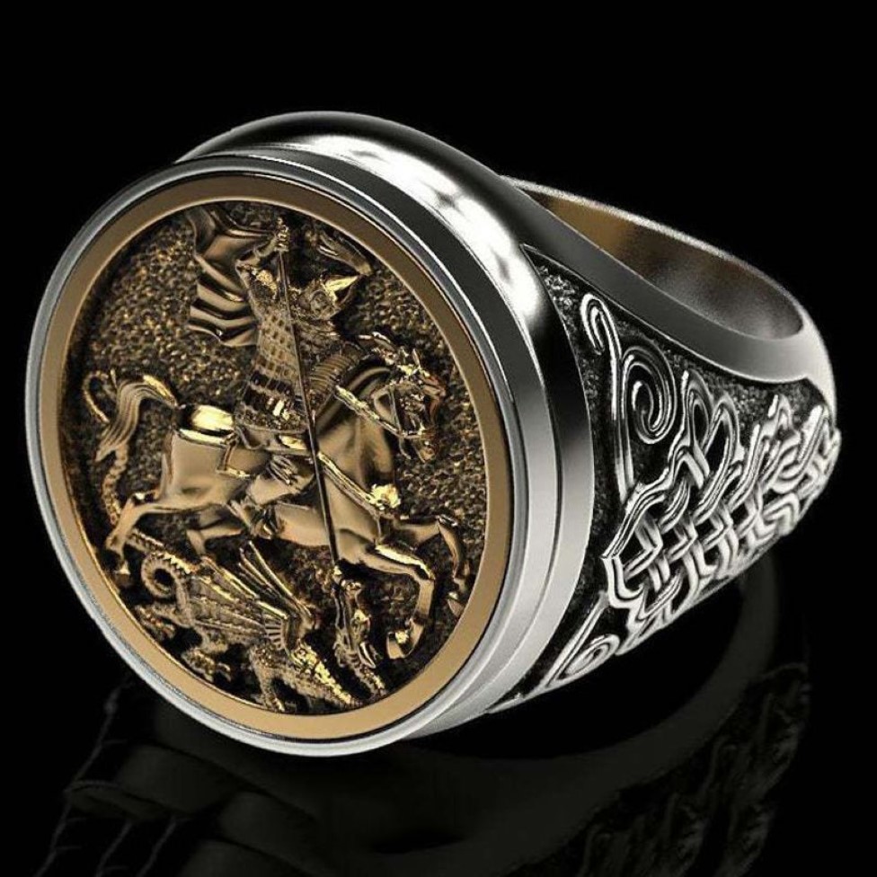 Vintage Sovereign Ring Men St George Portrait Gold Roman Roman Cavalry Dragon Rings for Women Boho Nordic Mythology Viking Jewelry3419