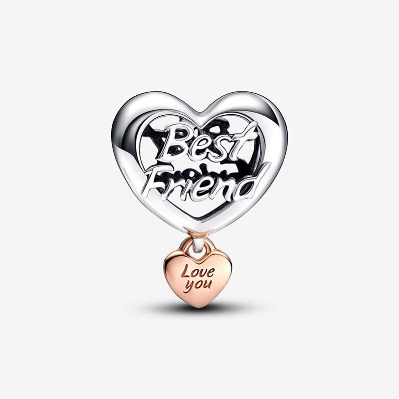 Love You Best Friend Heart Charm Pandoras 925 Sterling Silver Luxury Charms Set Bracelet Making Charms Designer Collier Pendentif Boîte Originale TOP qualité en gros