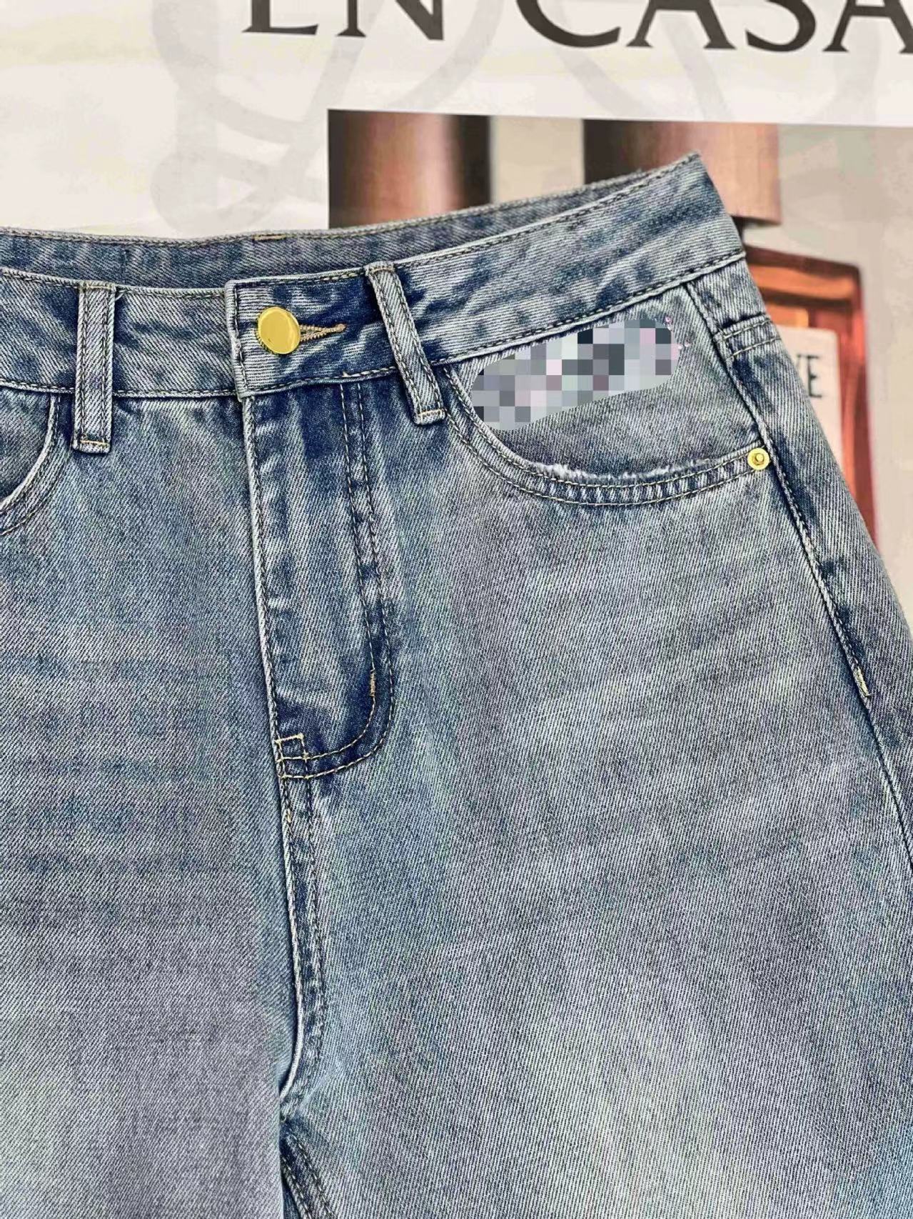 Bezpłatna wysyłka 2024 Blue Spot Print Prosto luźne damskie dżinsowe dżinsowe dżinsowe spodnie 3172