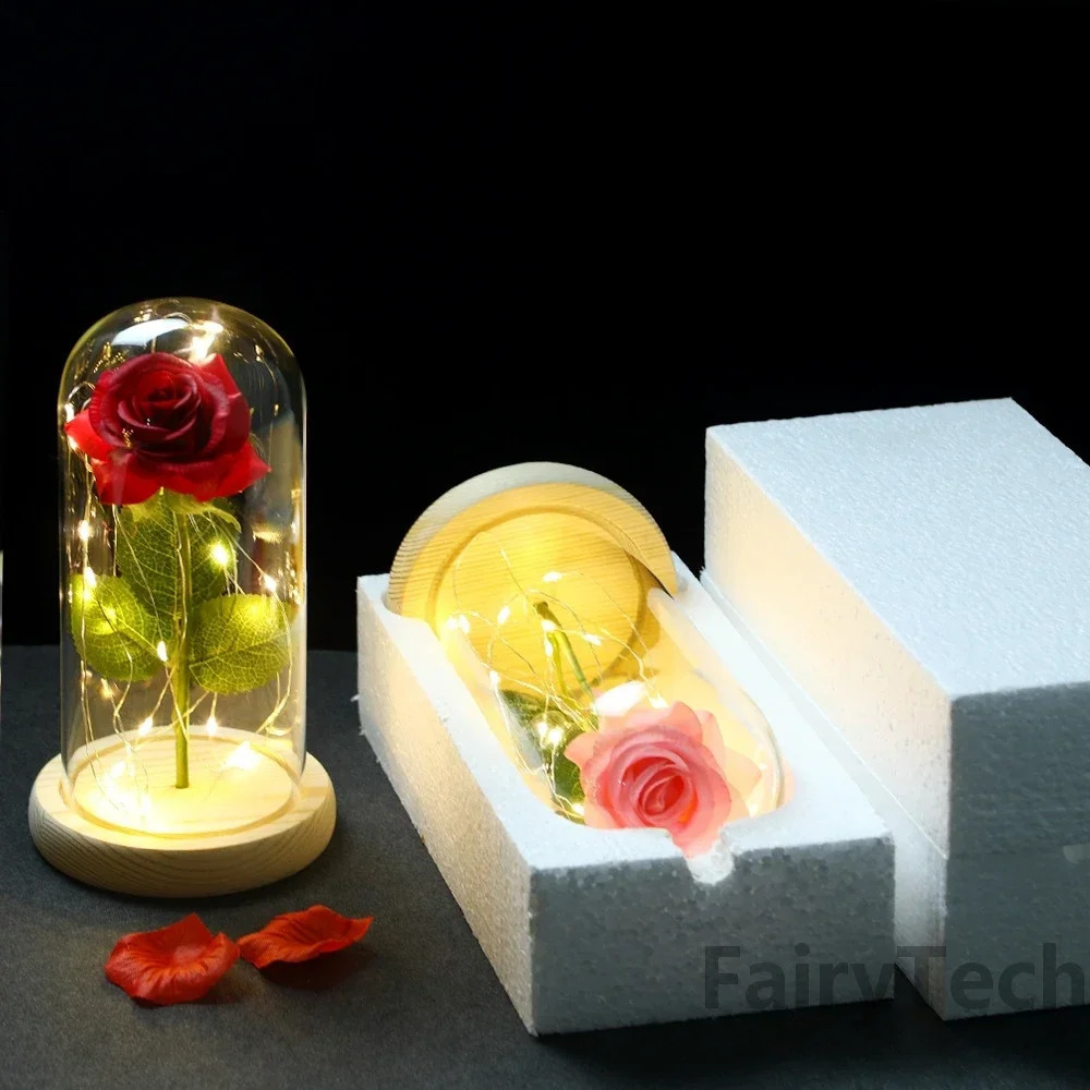 Romantic Love Lamp LED Rose Eternal 24K Gold Foil Flower Fairy String Night Lights In Dome For Christmas Valentines Day Gift 240314