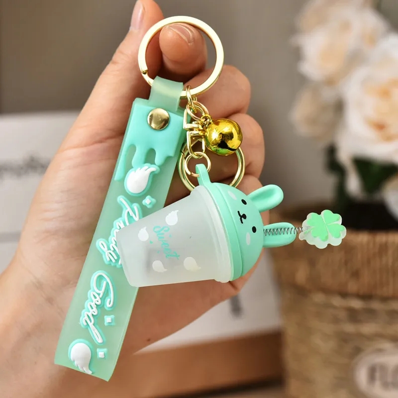 2024 Cartoon Pvc With Light Frosted Rabbit Milk Tea Cup Keychain Small Gift Wholesale