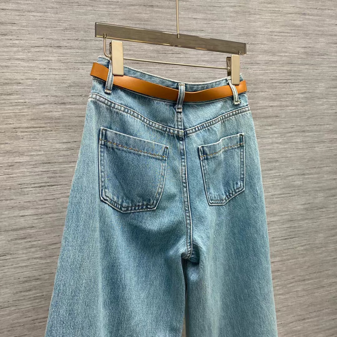2024 Blue Straight Loose Belt Women's Jeans Designer Women's Denim Pants 31725