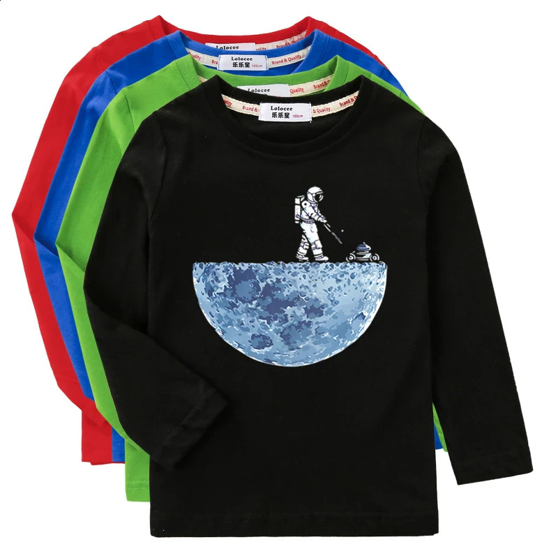 Camisa de manga larga para niños, camiseta divertida de astronauta, ropa de algodón para primavera y otoño, Tops de moda para niños espacial 240313