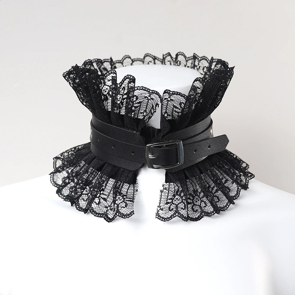 Collier de princesse exagéré de style gothique foncé, accessoires gothiques, ras du cou en cuir noir et dentelle, collier Lolita vintage, chaîne esthétique 240315