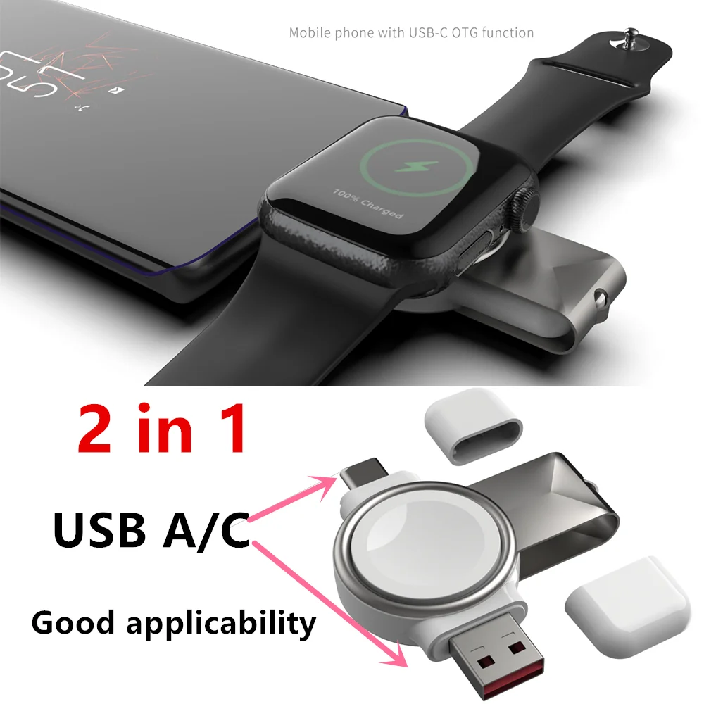 Chargeur sans fil magnétique 2 en 1 pour Apple Watch 8 7 6 5 4 3 2 SE, support de charge Ultra rapide pour iWatch, chargeur Apple Watch