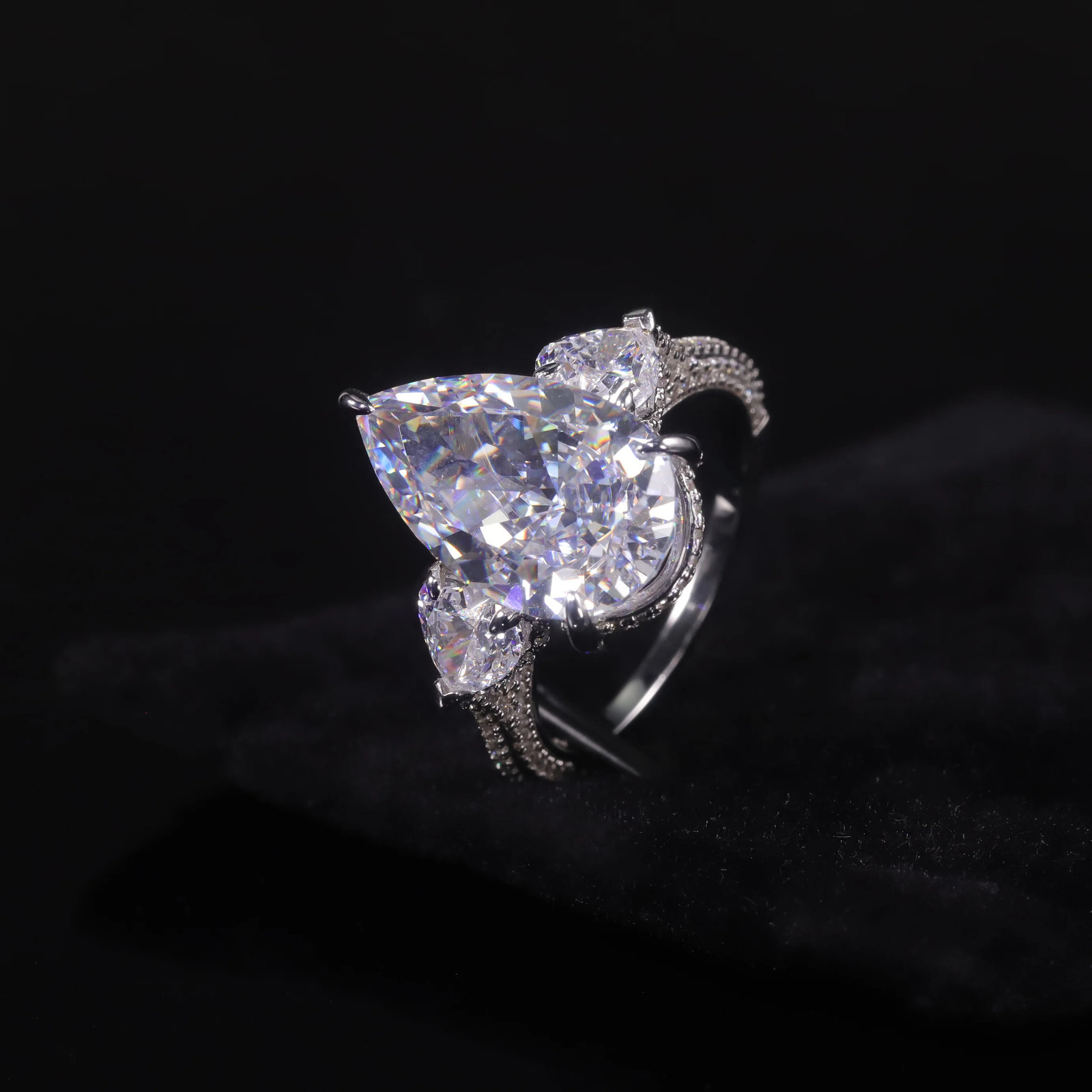 GEMS BALLET Pear Shape Diamondfire CZ White Cluster Handmade Rings 925 Sterling Silver Three Stone Engagement Ring 240315