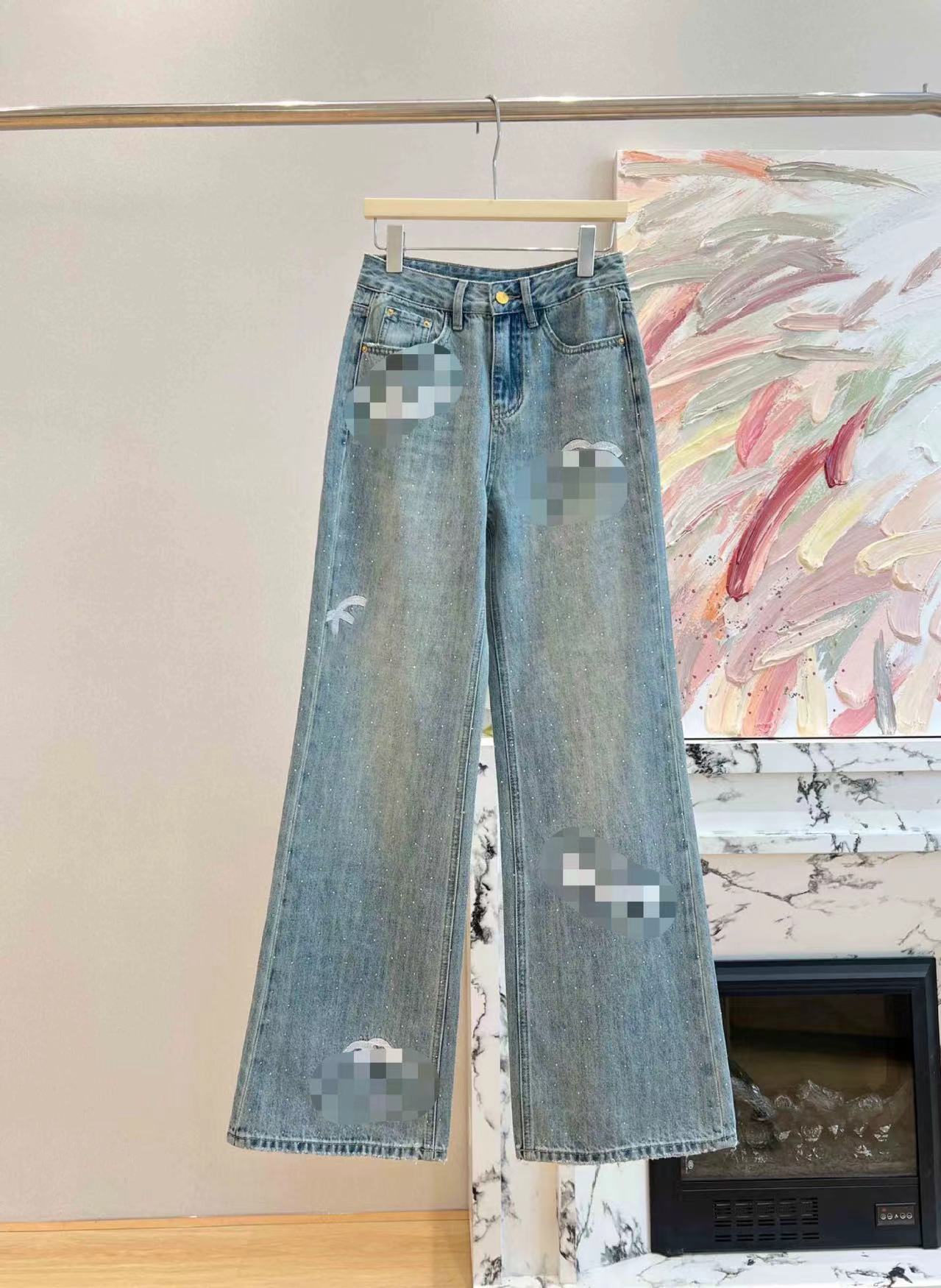 Gratis frakt 2024 White/Pink Letter Brodery Straight Loose Women's Jeans Designer Women's Denim Pants 3174