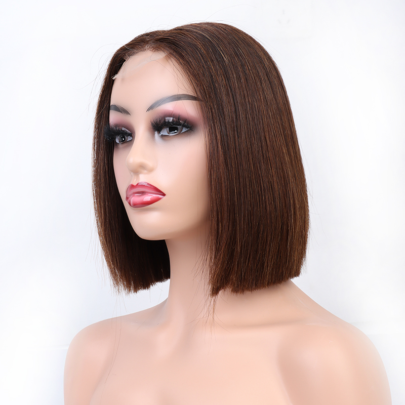 Perucas de fechamento 2x6 BOB chinês e vietnamita cabelo cru duplo desenhado cor natural