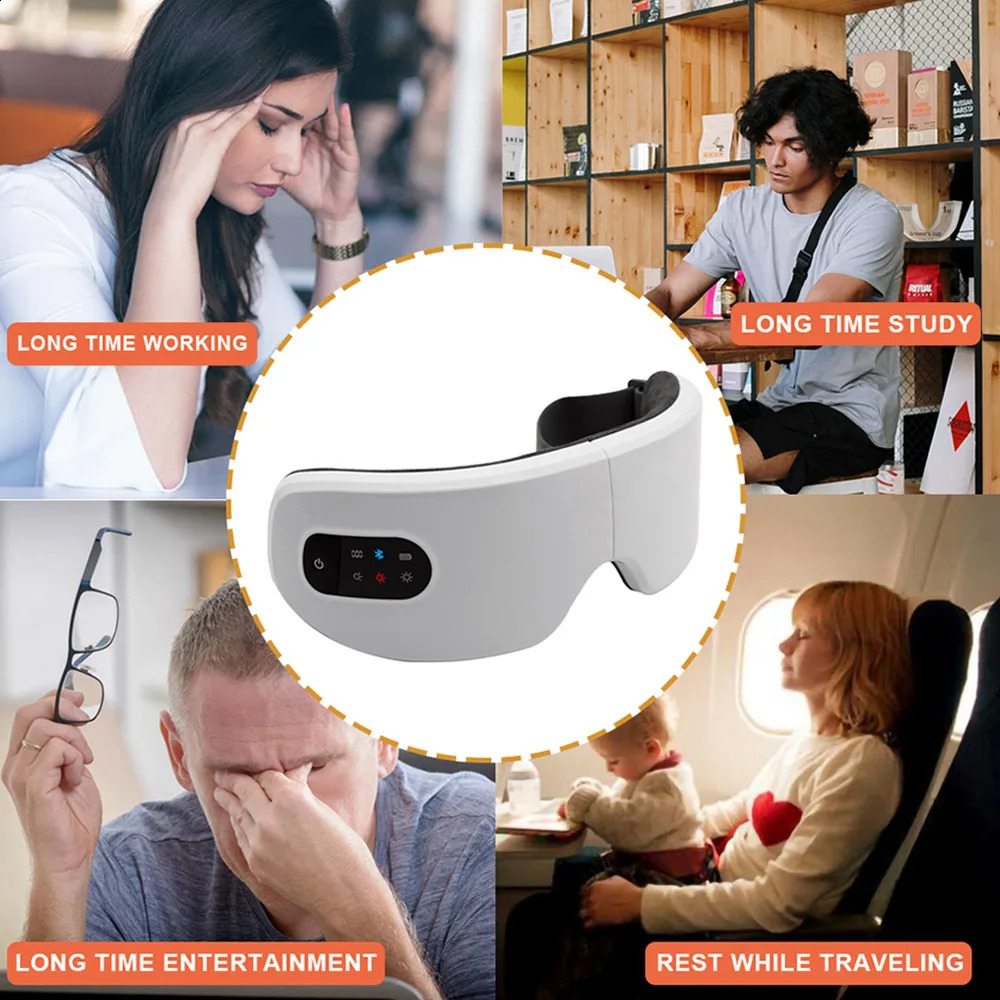 Elektrisches Augenmassagegerät 4D Bluetooth Pflegeinstrument Heizung Vibrationsmassage Musik Linderung von Müdigkeit, faltbare Maske 240309