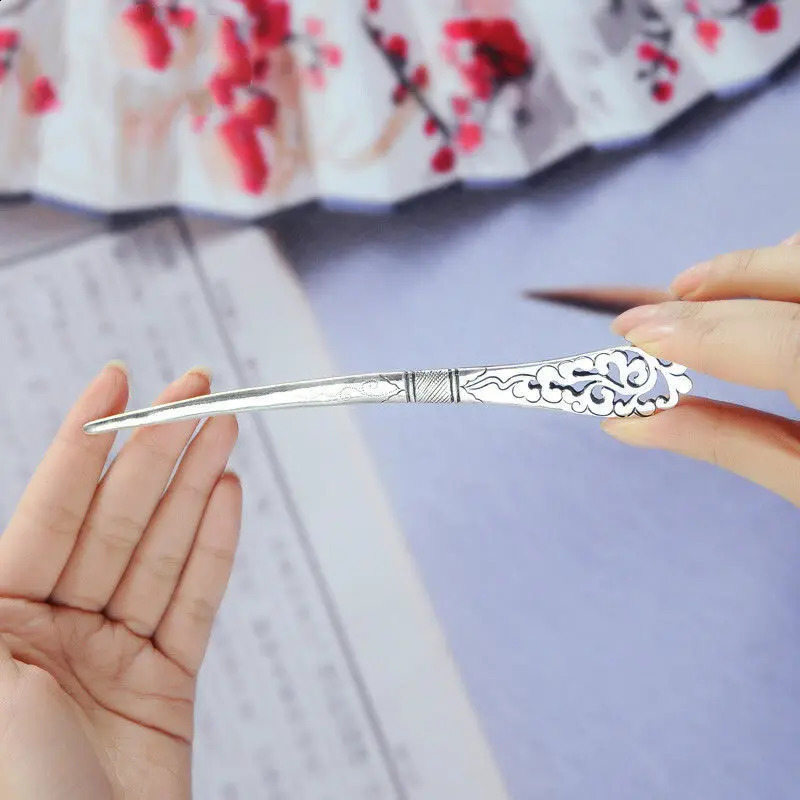 Thai silver s925 hollowedout auspicious cloud tiara Hairpin simple ethnic style classical hair Jewelry charm hanfu accessories y240311