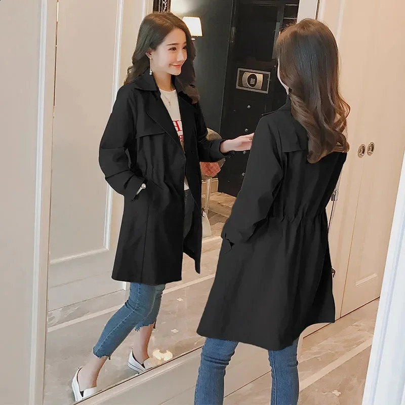 Women Trench Coat Autumn Lapel Double Breasted Windbreak Light Weight Casual Female Long Ladies Coats Outwear 240309