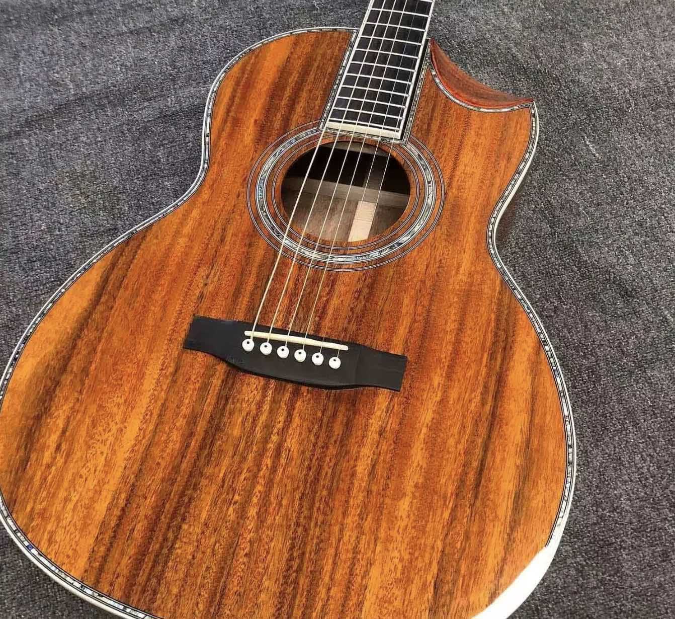 Ooo cutaway Body koa achterkant Akoestische gitaar abalone binding Aangepaste gitaar