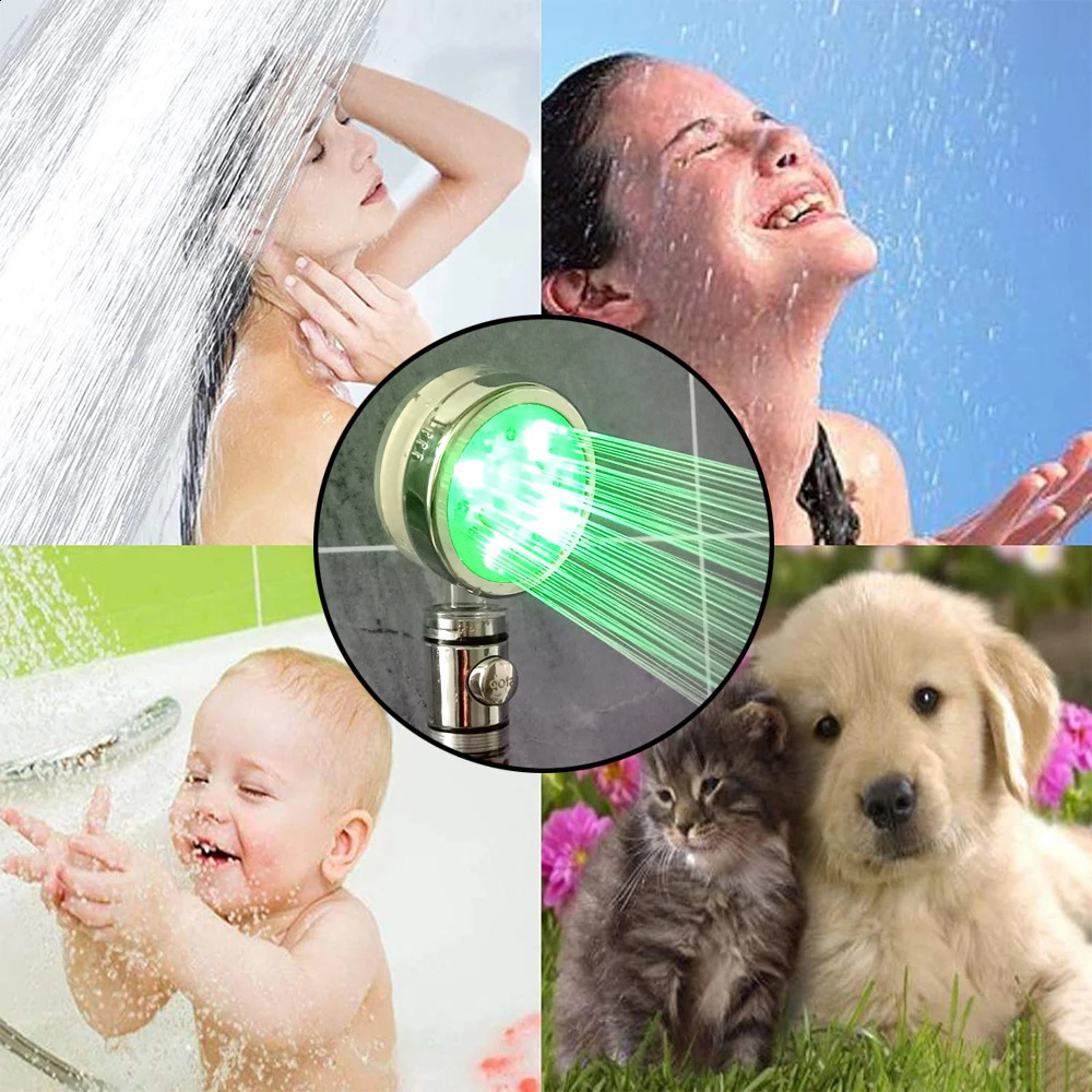 Z L Bathroom Led Shower Nozzle with Stop Button Rain Temperature Sensor Negative Ion High Pressure Handheld Filter Head 240314