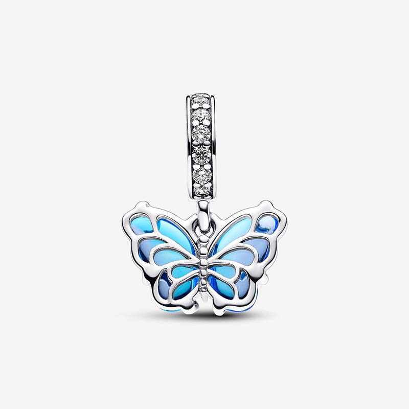 Azul Murano Vidro Borboleta Dangle Charm Pandoras 925 Sterling Silver Luxury Charms Set Pulseira Fazendo encantos Designer Colar Pingente Caixa Original Qualidade Superior