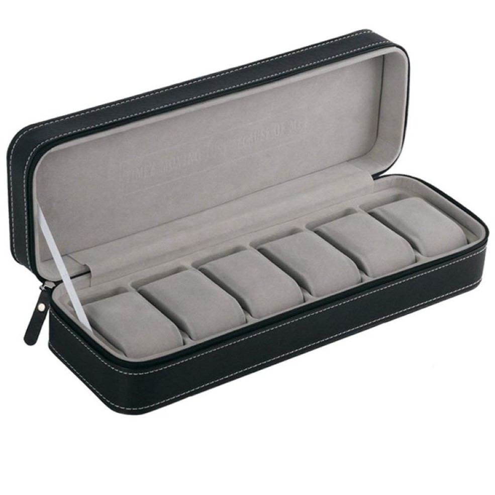 Caja de reloj con 6 ranuras, estuche portátil con cremallera para viaje, caja de almacenamiento para coleccionistas, caja de almacenamiento de joyas, color negro 299G