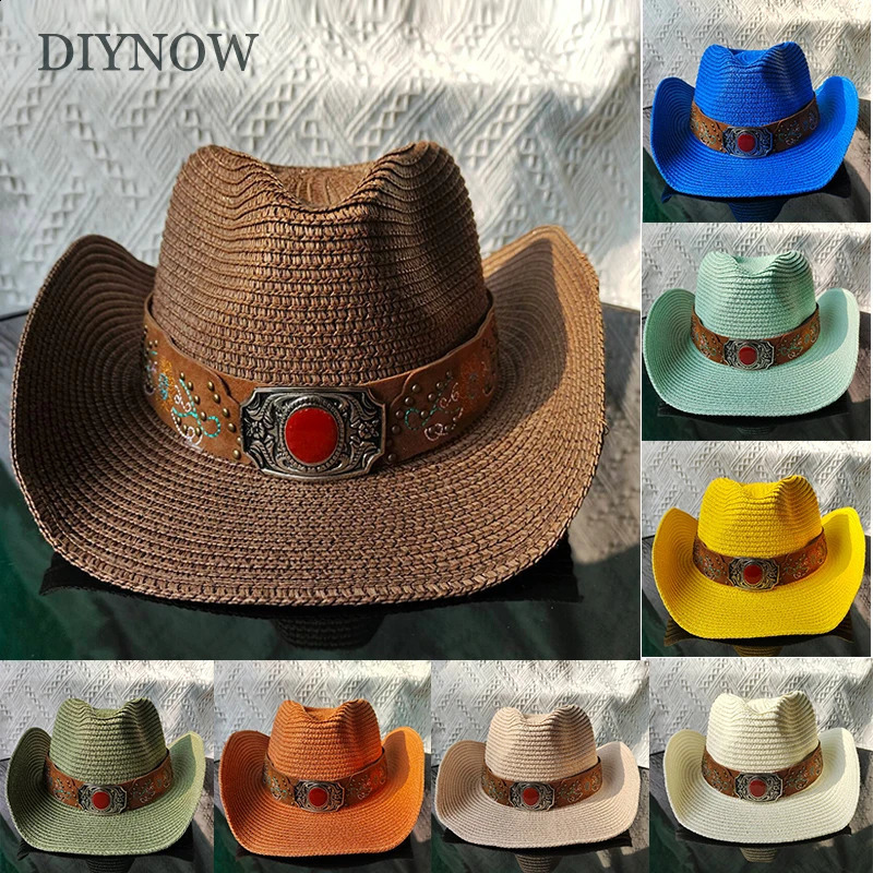 Rand Krul Strohoed Cowboy Hoeden Western Beach Zonnehoeden Party Cap voor Man Vrouwen Zomer Kleurrijke Jazz Sombrero 240311