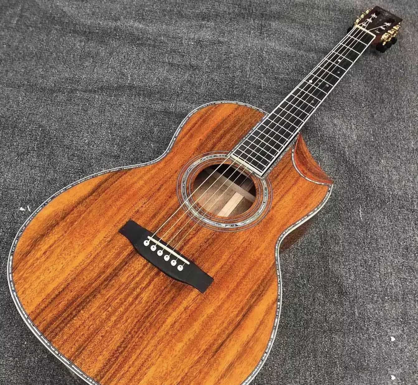 Ooo cutaway Body koa back side Acoustic Guitar abalone binding Customized guitar