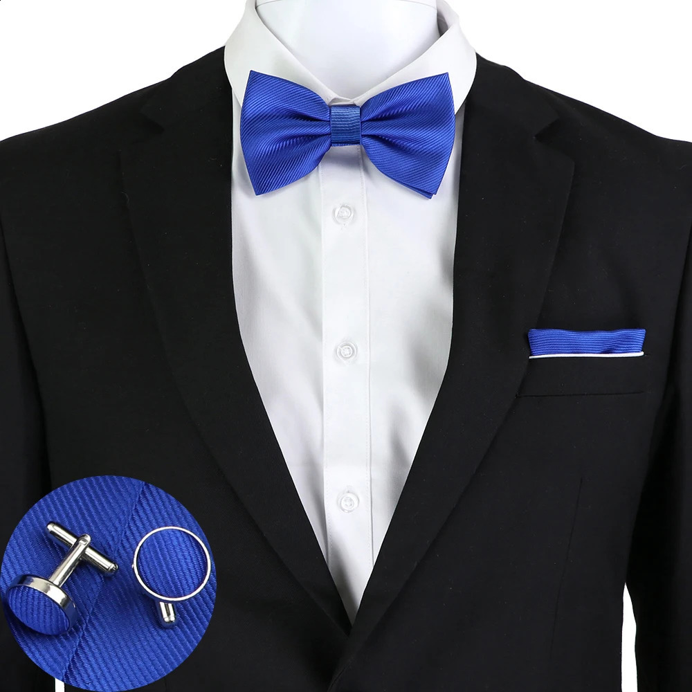 4 adet lüks kutu kravat seti Erkekler için coolktie bowtie mendil manşetleri polyester erit