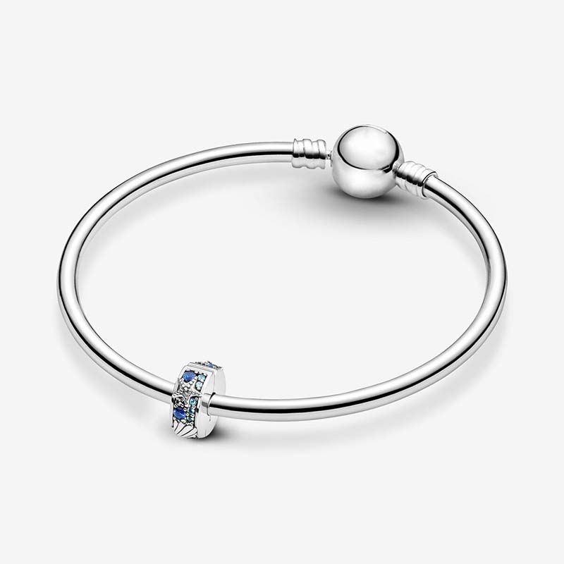 Tropisk sjöstjärna Shell Clip Charm Pandoras 100% 925 Sterling Silver Charms Set Snake Chain Armband Making Blue Crystal Clips Girl Gift med Original Box