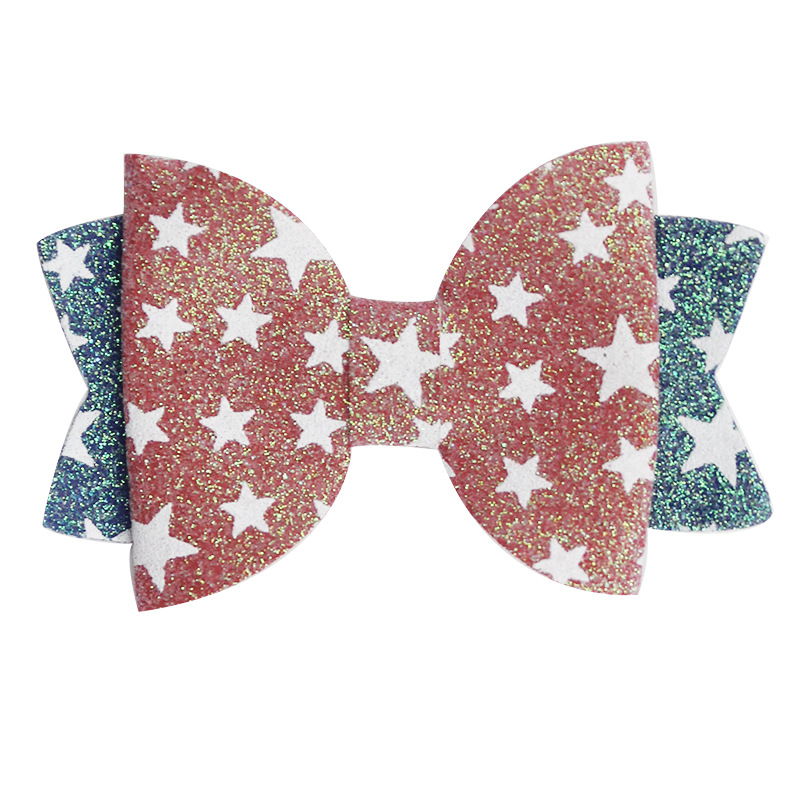 Children's Bow Hair Clips Gold Powder Hair Accessories American Flag Hair hairpins Retro Independence Day National Day gifts =1 card=4 style=