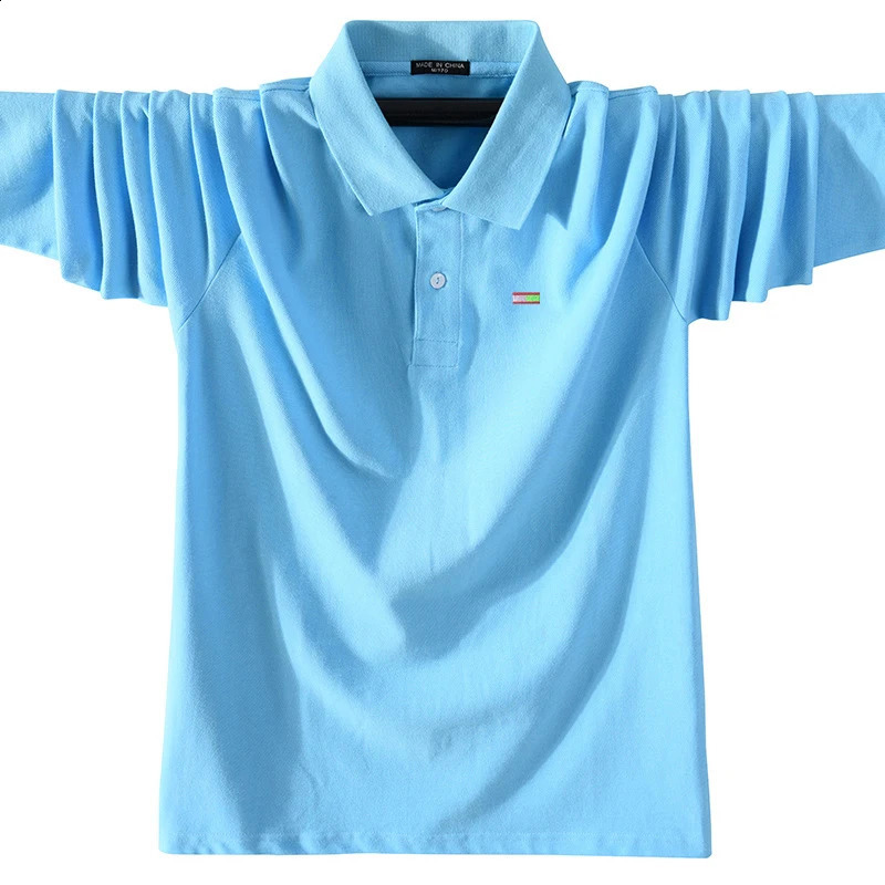 Mens primavera outono 100% algodão de algodão de alta qualidade de manga longa Polos casuais camisa homme moda de lapão de golfe esportes de golfe top s-5xl 240328